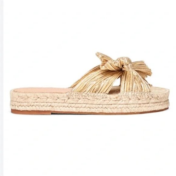Loeffler Randall | Daphne Bow Slide Loeffler Randall Gold Espadrille Slides with Bow